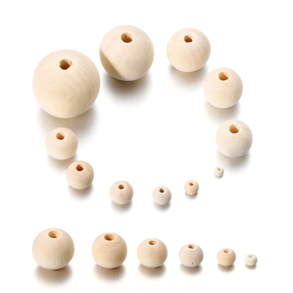 4-30mm Natural Wooden Beads Round Wood Unfinished Decorative Loose Spacer Beads For DIY Bracelet Craft Making Decorations