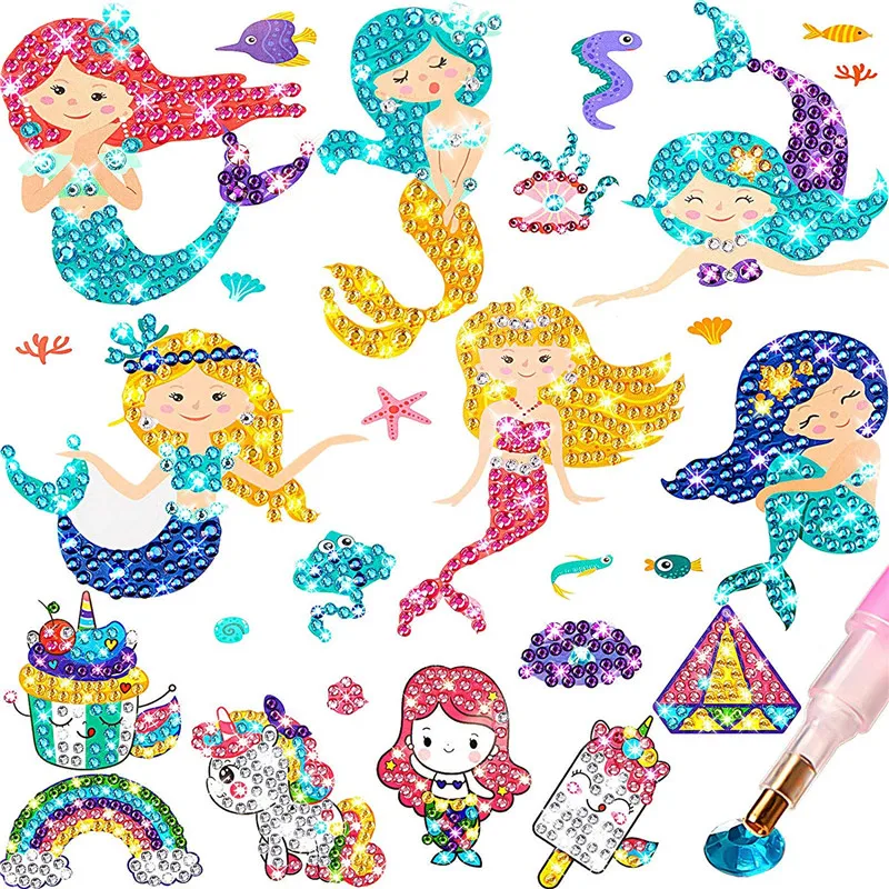 Big Gem 5D Diamond Painting Kit Cute Mermaid Princess Unicorn Dinosaur Diamond Stickers Paint by Numbers Art Craft For Kids Gift