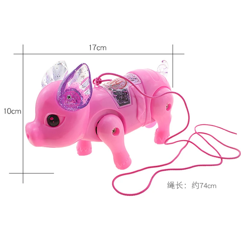 Electric Light Music Walking Pig Toy Luminous Cartoon Pink Pig with Leash for Kids Children Girls