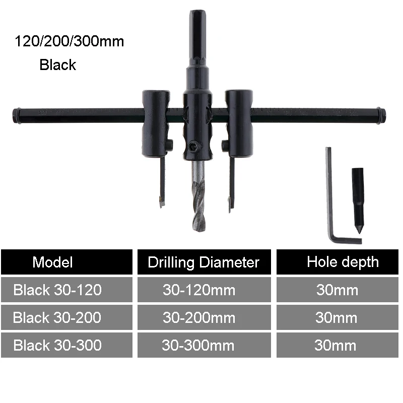 Adjustable Metal Wood Circle Hole Saw Drill Bit Cutter Kit DIY Tool 30mm-120mm 30mm-200mm 30mm-300mm  Black Alloy blade