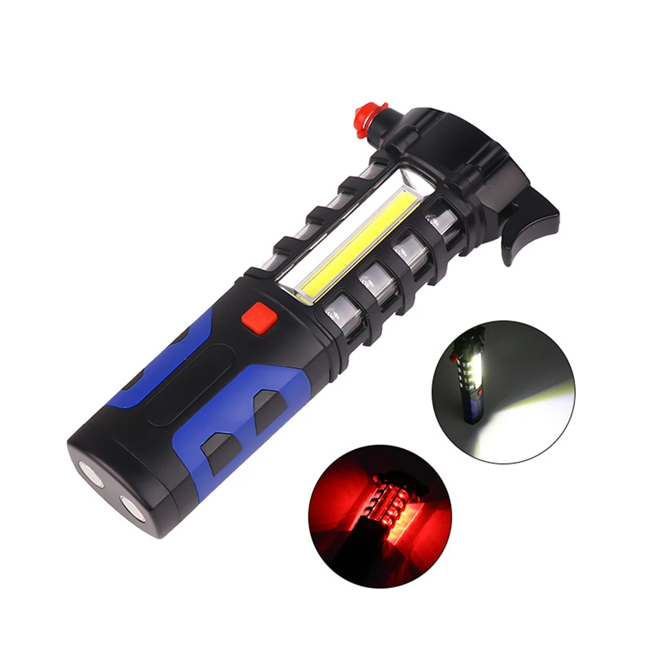 Multipurpose LED Flashlight Car Safety Escape Rescue Window Breaker Emergency Hammer Tool Magnet COB Torch