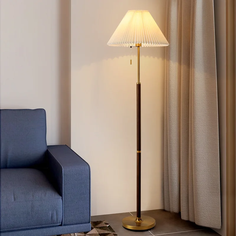 Pleated Floor Lamp New Solid Wood Light E27 Fabric Shade White vintage floor lamp For Living Room Bedroom Bedside studio lamp