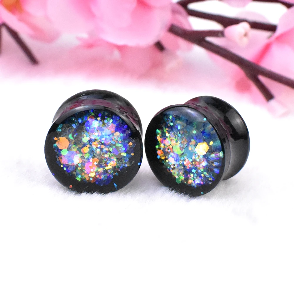 6-30mm Multicolor Paillette Ear Gauges Plugs Tunnel Black Acrylic Ear Expander Stretcher Piercing Earring