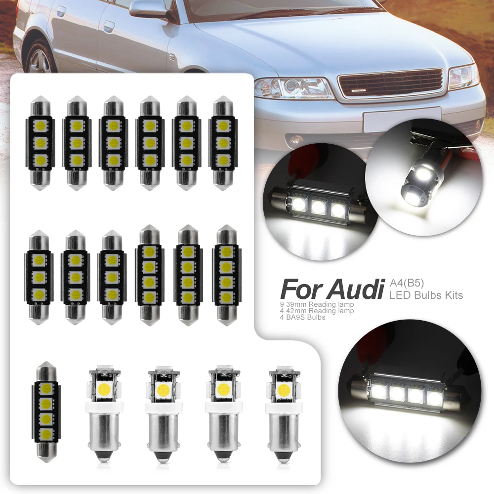 

17pcs Canbus White Car LED Light Bulbs Interior Package Kit For 1996 1997 1998 1999 2000 Audi A4 B5 Map Dome License Plate Lamp