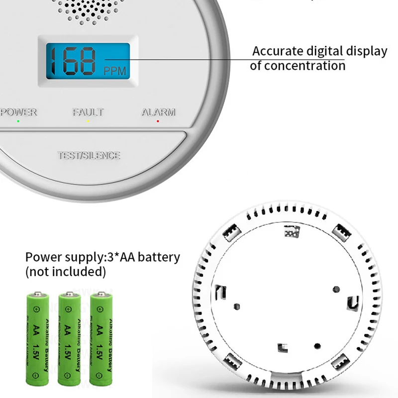 EARYKONG – capteur de CO LCD 433MHz, sans fil, fonctionnement intégré, sirène 85db, son de monoxyde de carbone, détecteur d\'alarme