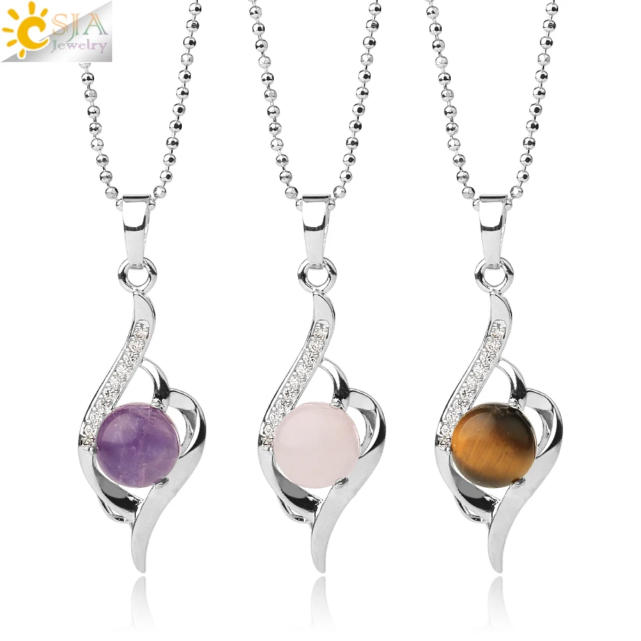 CSJA Devil\'s Eye Pendant Necklaces Natural Stone Crystal Micro Inlay Zircon Heart Shape Pendants Amulet Women Charm Jewelry G520