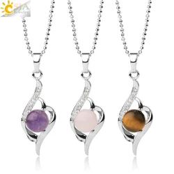 CSJA Devil's Eye Pendant Necklaces Natural Stone Crystal Micro Inlay Zircon Heart Shape Pendants Amulet Women Charm Jewelry G520