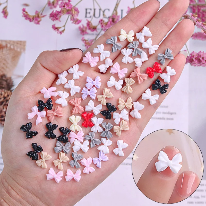 50 Pcs/pack 3D Frosted Candy Color Resin Bowknot Nail Art Decorations DIY Nail Art Jewelry Accessories Wholesale Drop Shipping