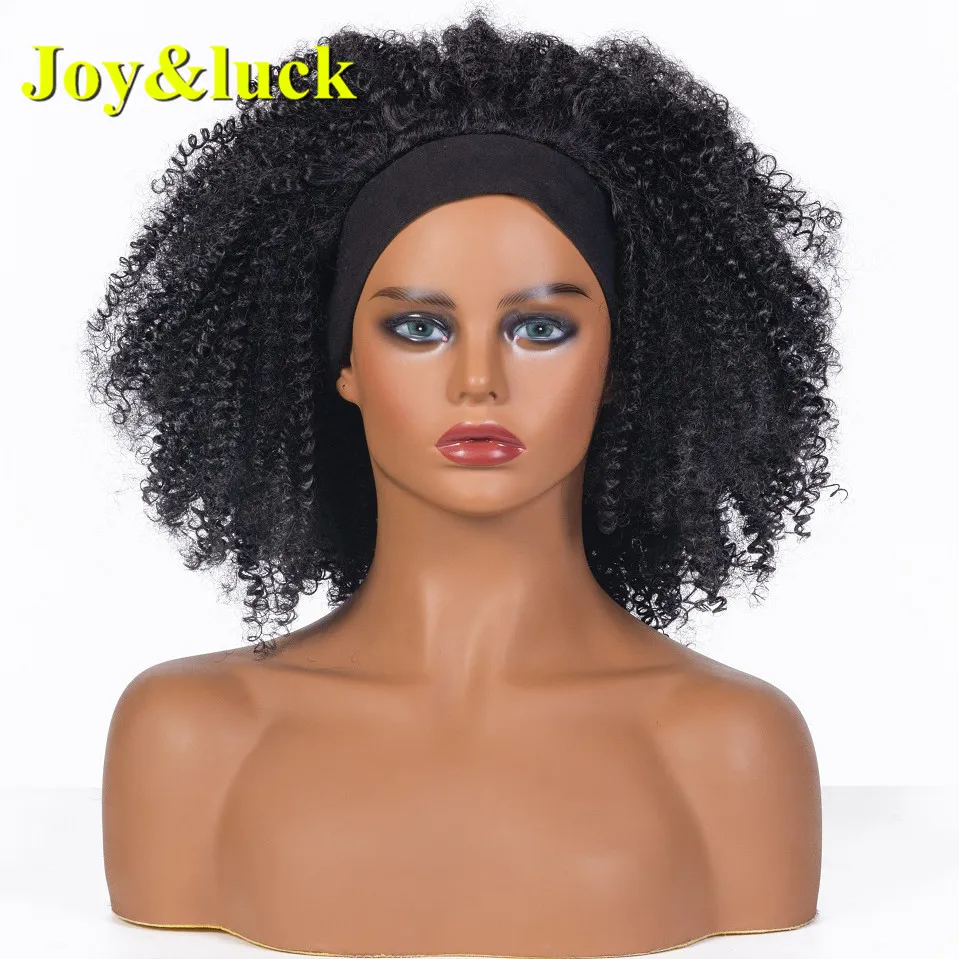 Joy & Luck Wig Ikat Kepala Keriting Afro Pendek Wig Kepala Pembungkus Hitam untuk Wanita Wig Rambut Gaya