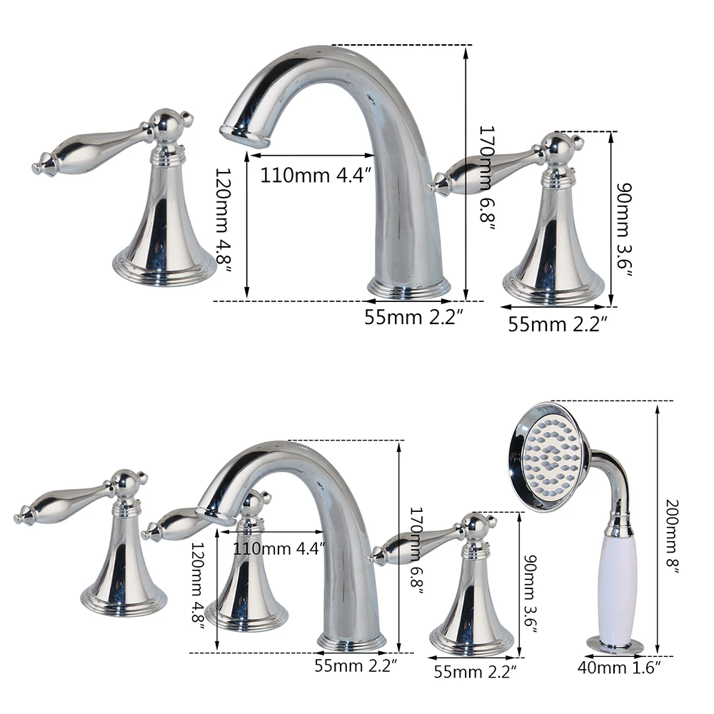 YANKSMART Chrome Polished Waterfall Bathtub Faucet Bathroom Shower Set Deck Mounted 5 Pcs Widespread Bath Sink Mixer Water Tap