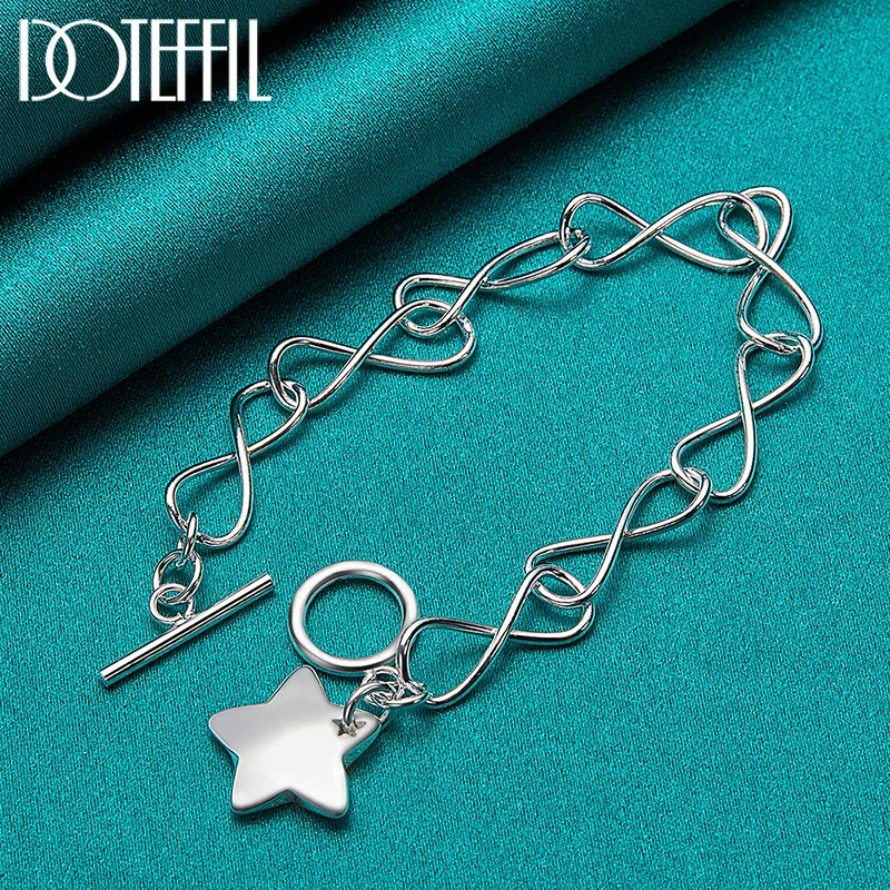 

DOTEFFIL 925 Sterling Silver Star Pendant Bracelet Intersect Chain For Woman Charm Wedding Engagement Party Fashion Jewelry