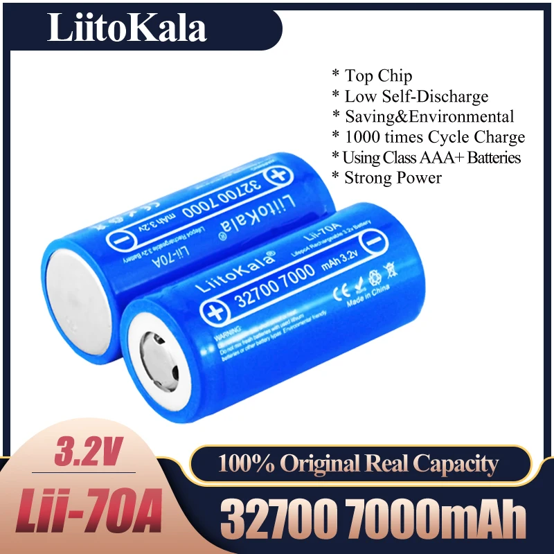 LiitoKala Lii-70A 32700 3.2v 7000mAh lifepo4 rechargeable battery cell 5C discharge battery for Backup Power flashlight