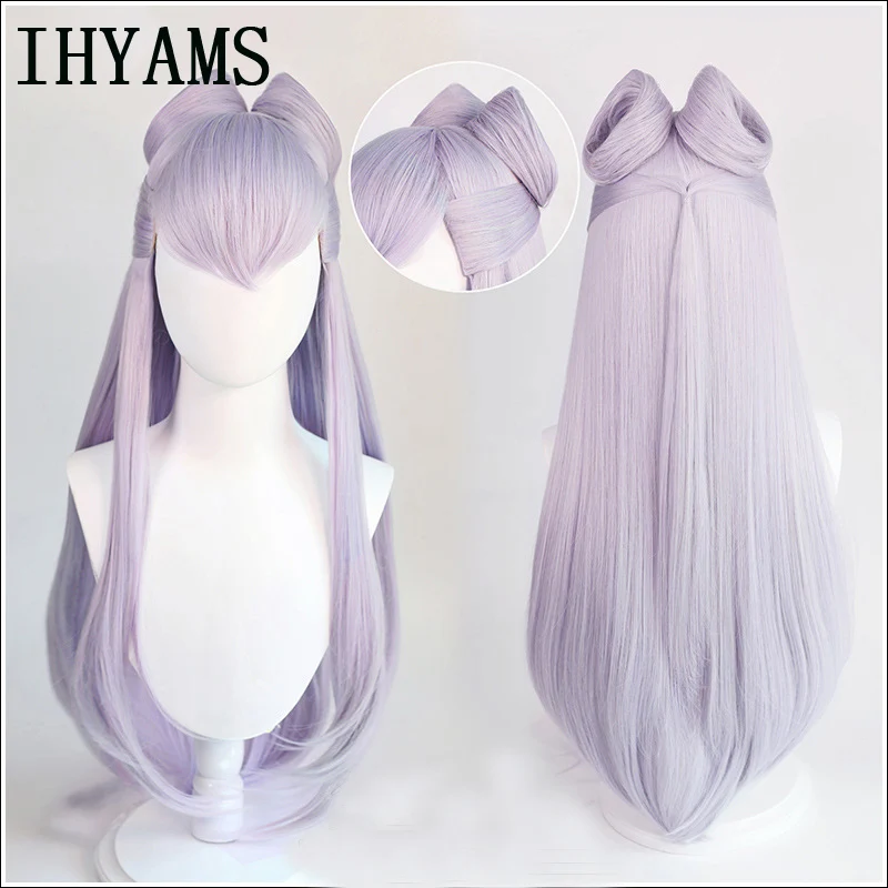 Jeu KDA Danemark dest Evelynn Cosplay Perruques, LOL KDA Cosplay Perruques Violettes sulfavec Buns, Degré de Chaleur, Cheveux Synthétiques + Bonnet de Perruque