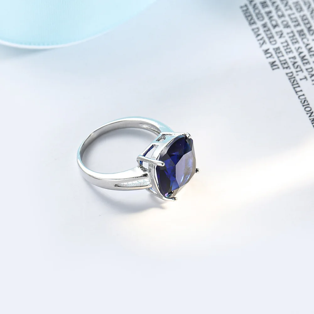 New Fashion Blue Square Cut Four Claws Rings for Women Inlaid Zircon Crystal Stone Wedding Jewelry Female Best Gift Rings
