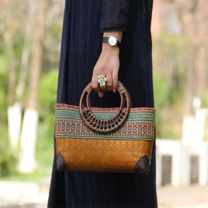 Retro Japanese Handmade Bamboo Woven Bag Mini Woven Women Bamboo Bag Tea Ceremony Storage Knitting Handbag a6104