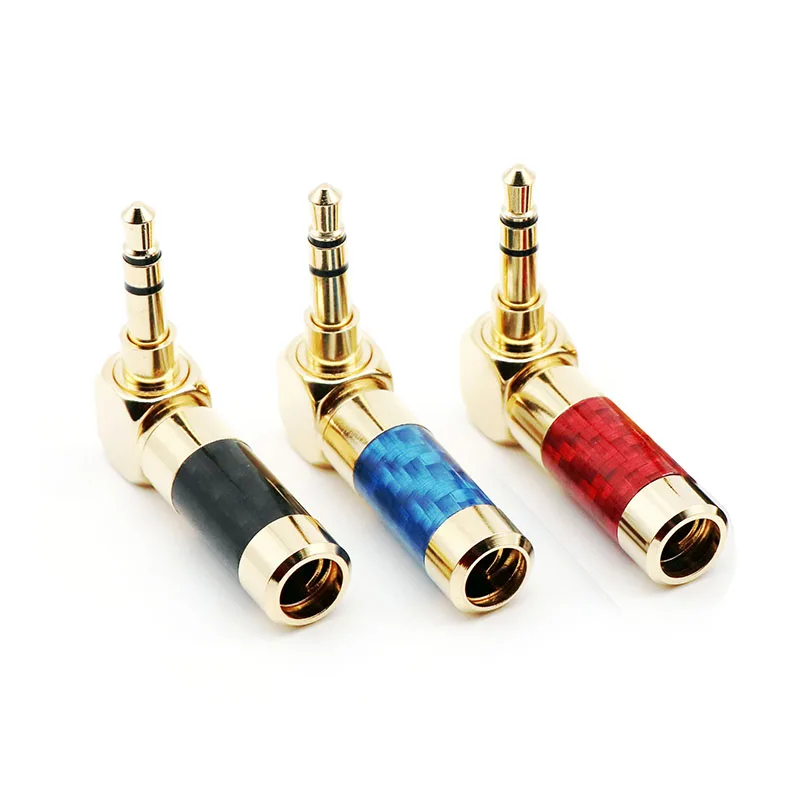 New Angle 3.5mm 3 pole stereo jack Carbon Fiber Earphone Jack 3.5 Male Plug Gold Plated Wire Solder DIY Connector for 6mm cable