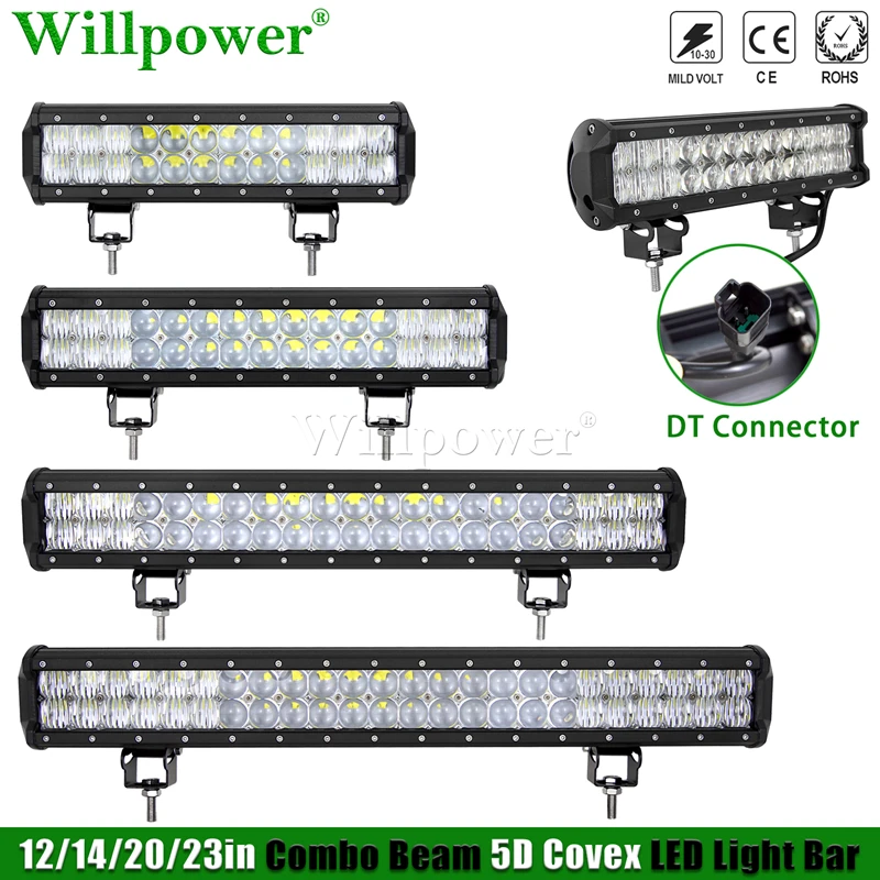 SUV Car DT Connector 12 14 20 23 inch LED Light Bar For Jeep Offroad 4WD 4x4 Truck UTV ATV LED Work Light Bars Projector Lens