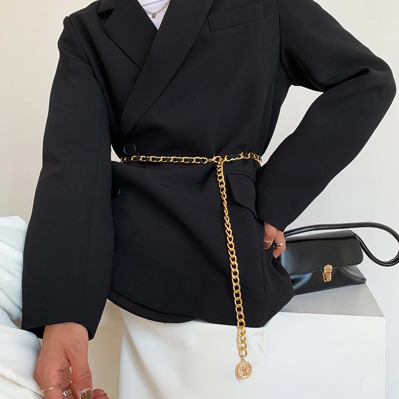 

Designer Gold Chain Belt Luxury Waist Belts For Women Suit Ketting Riem Thin Corset Waistband Metal Ceinture Femme