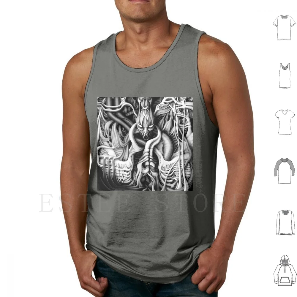 Horror Flesh #1 Tank Tops Vest Cotton Dreamy Surreal Abstract Black And White Digital Airbrush Si Fi Fantasy Horror H R Giger