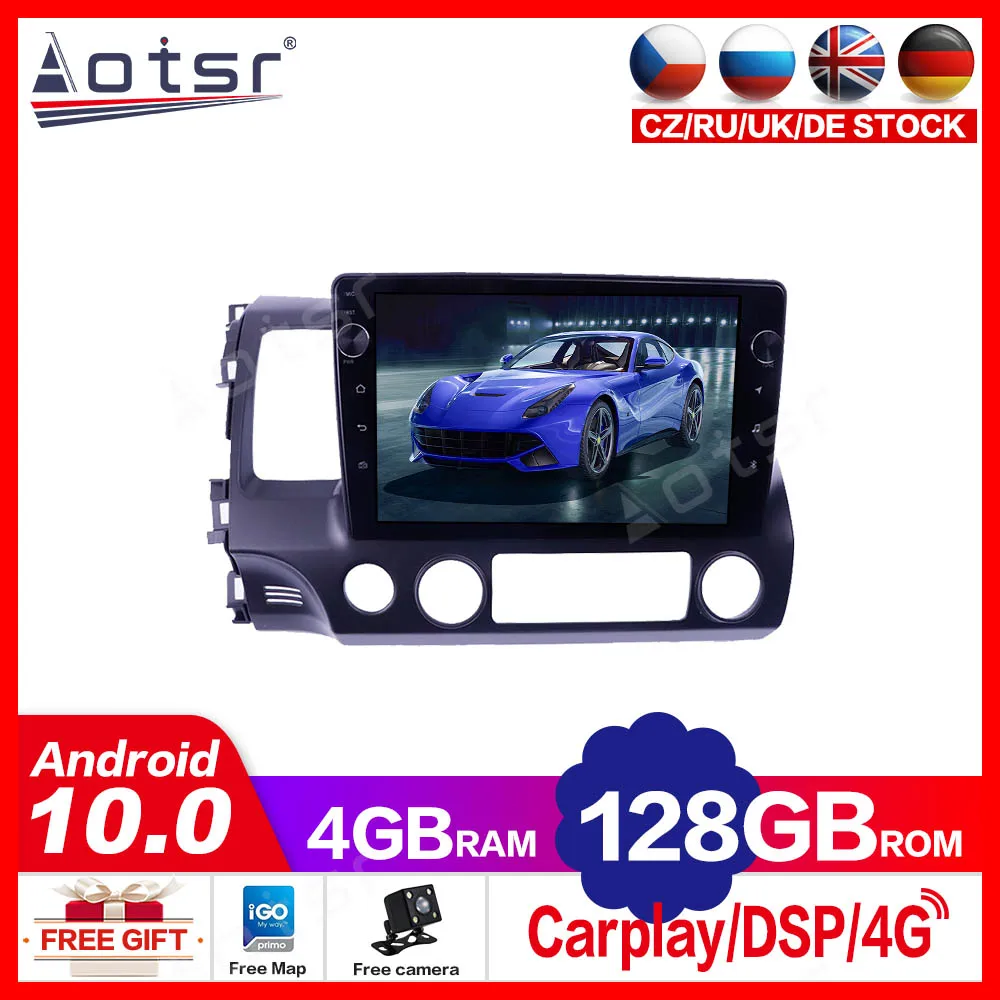 4+128G For Honda Civic 8 FK FN FD 2005 - 2012 Android For Tesla Screen Car Multimedia Player GPS Navigation Auto Stereo   Radio