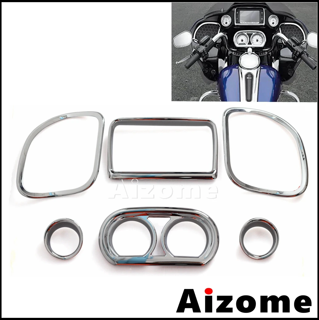 

Chrome Inner Fairing Dash Gauge Radio Trim Kit For Harley Road Glide FLTRX Special FLTRXS Road Glide Ultra FLTRU 2015-2017