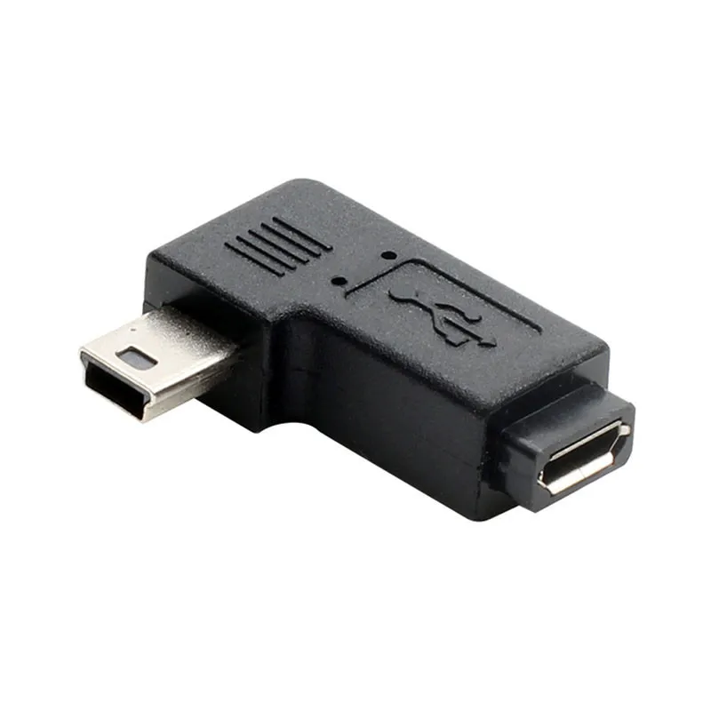 Mini USB de ángulo izquierdo y derecho de 90 grados, adaptador de sincronización de datos de 5 pines hembra a Micro USB macho, enchufe Micro USB a Mini Cable USB tipo c