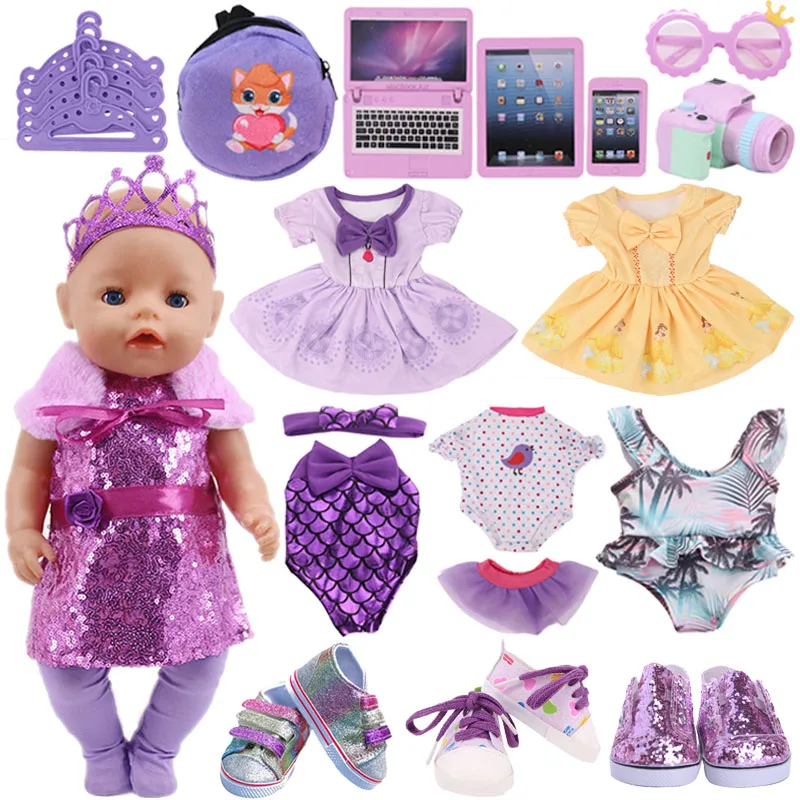 Doll Clothes Purple Series Cute Mermaid Dress Shoes For 18 Inch American&43CM Reborn Baby New Born Doll ,Girl's Russia Toy DIY