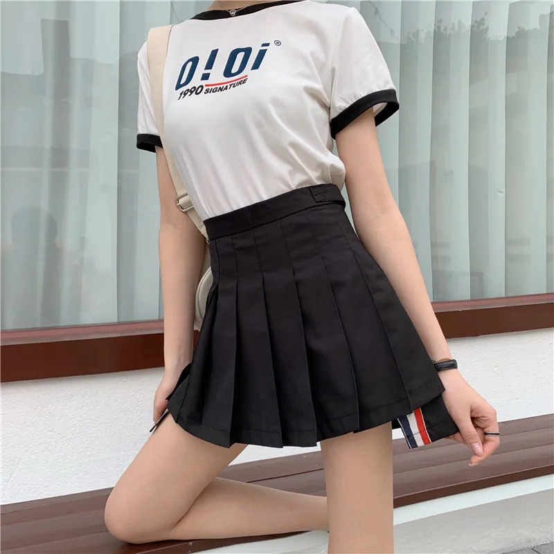 M-4XL College Style Striped Pleated Skirt Female New Summer Student Uniform Dance Skirt Irregular Tennis Skirts