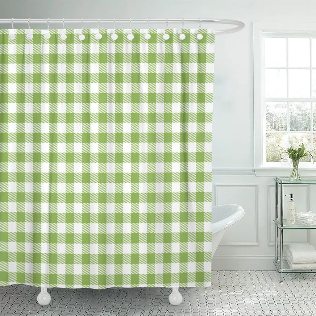 Green Gingham and Buffalo Check Plaid Pattern Tablecloths Stamp Shower Curtain Waterproof Polyester Fabric 72 x 72 Inches