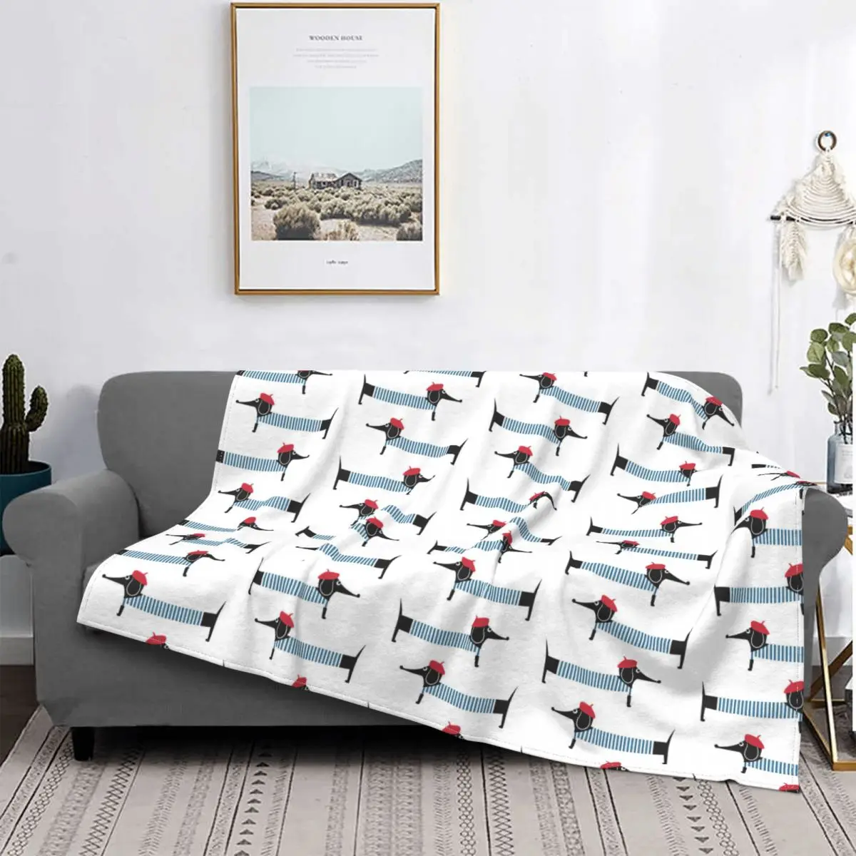 

Cute Cartoon Parisian Dachshund Blankets Fleece Decoration Ultra-Soft Throw Blankets for Bedding Bedroom Plush Thin Quilt