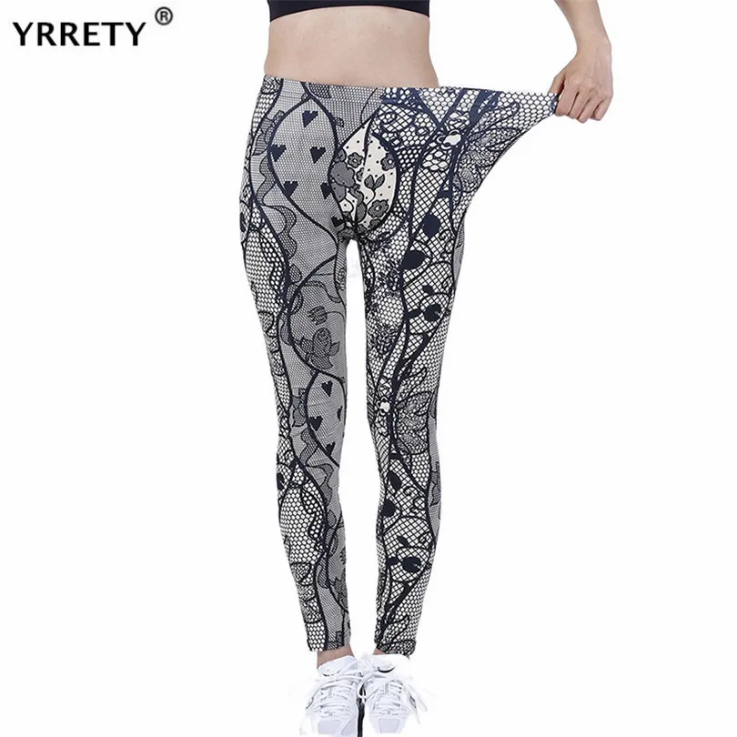 

YRRETY Fitness High Waist Legging Workout Running Activewear Graffiti Gray Love Grid Pants Push Up Sport Wear Tight Trousers