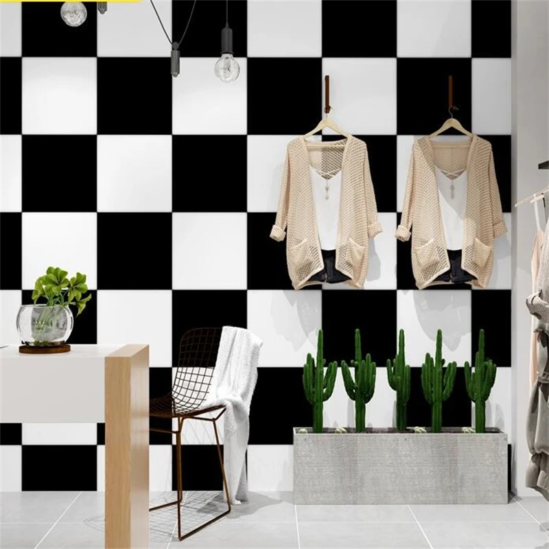 

wellyu Black and white square lattice wallpaper modern minimalist restaurant hairdressing women's clothing background wallpaper