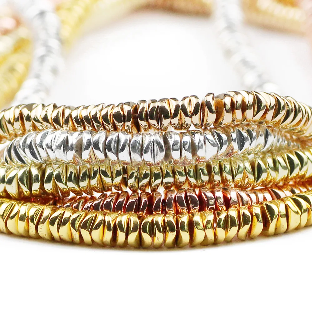 JHNBY Gold Colour Waves Spacer Hematite Natural Stone 6mm Flat round Loose Beads For Jewelry bracelets Making Diy accessories