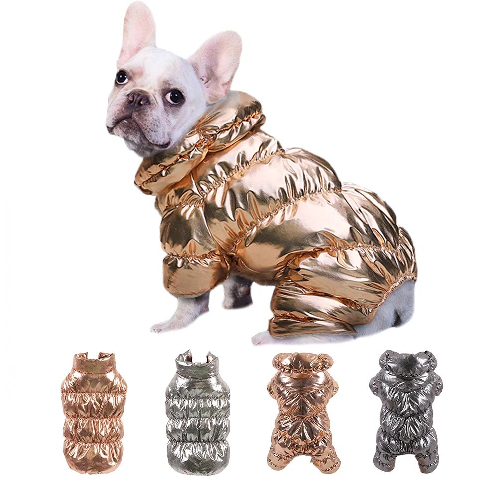 Gold Silver Dog Clothes for Small Medium Dog Thicken Designer Winter French Bulldog Clothes Jacket Waterproof York Chihuahua Pug