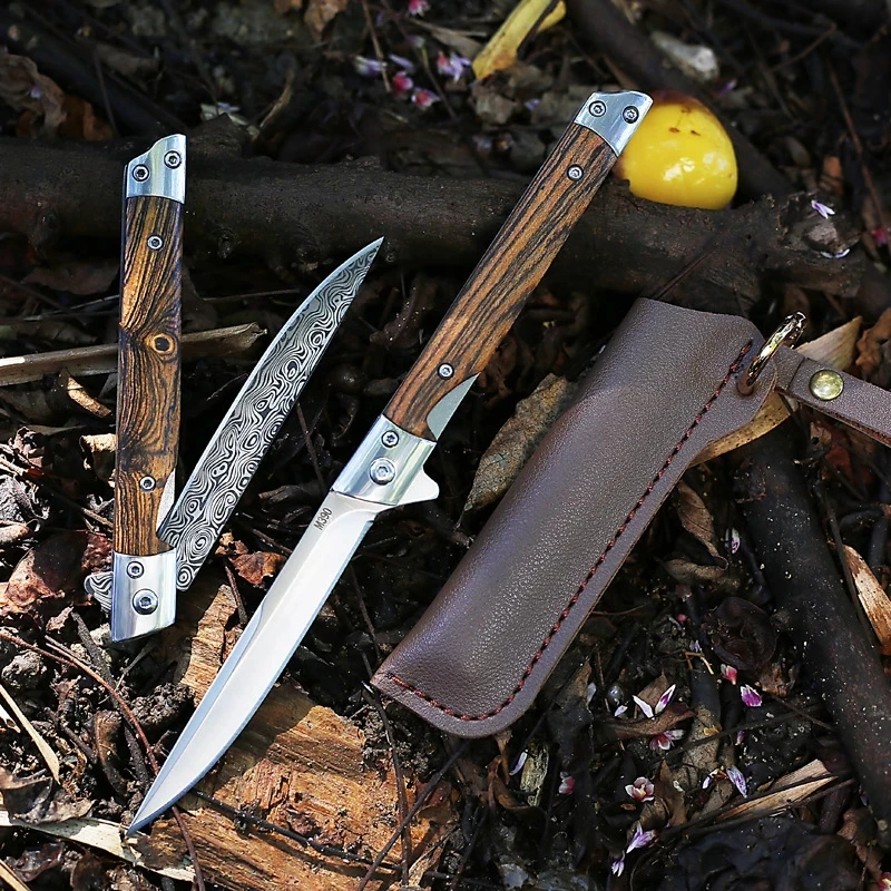 Upgraded Damascus M390 Folding Knife Sandalwood Handle Outdoor Hunting SelfDefense Knife High Hardness CSGO Portable Fruit Knife