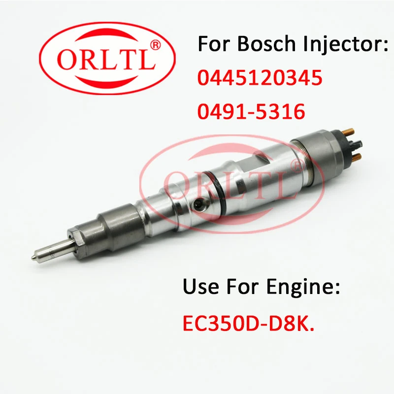 

Форсунка с общей топливной магистралью 0445120345, новая дизельная Форсунка 0491-5316, подлинный распылитель 0 445 120 345 для двигателя EC350D D8K