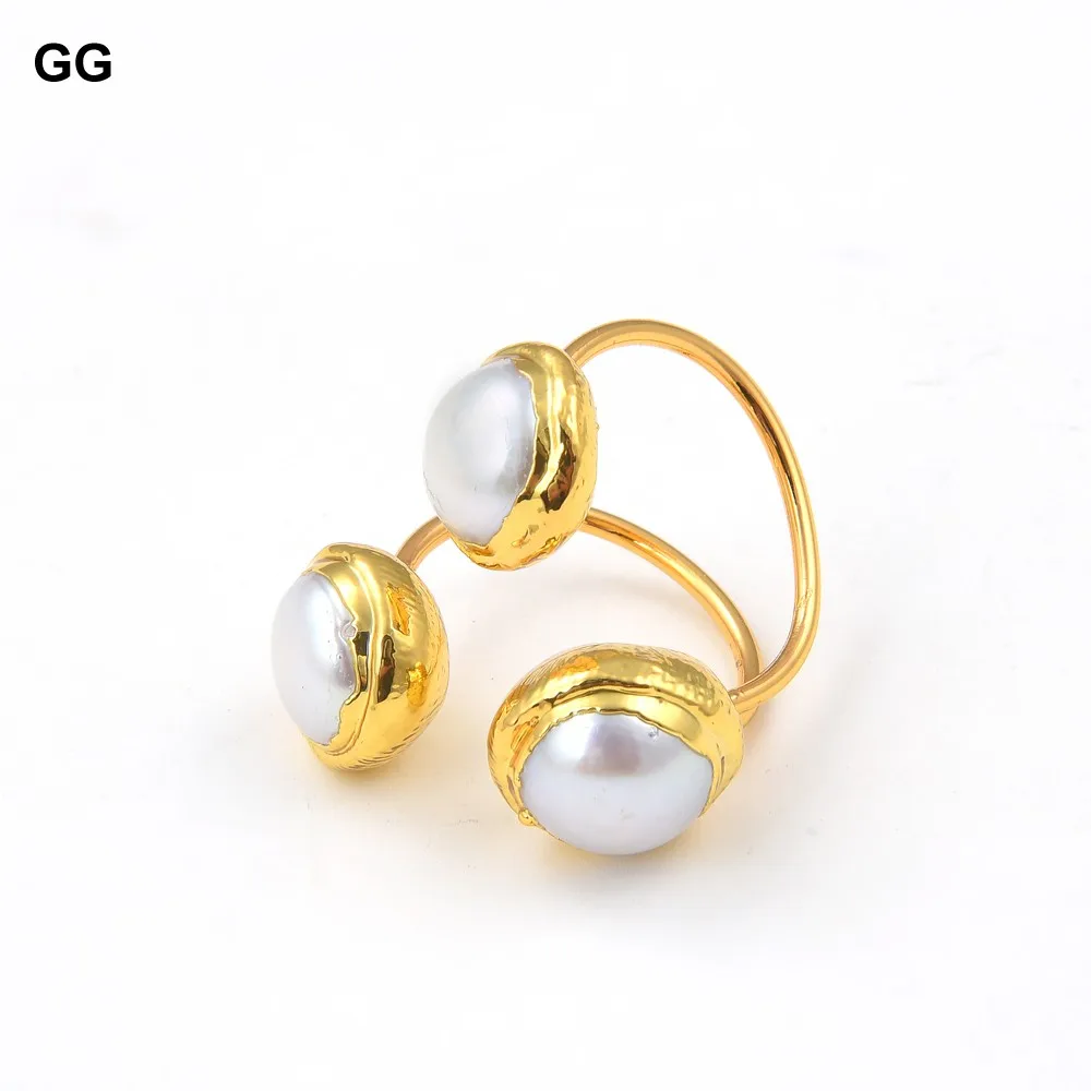 

GuaiGuai Jewelry Natural Freshwater Pearl With Gold Color Bezel Tiny Pearl Finger Rings For Women Gift Adjustable For Women