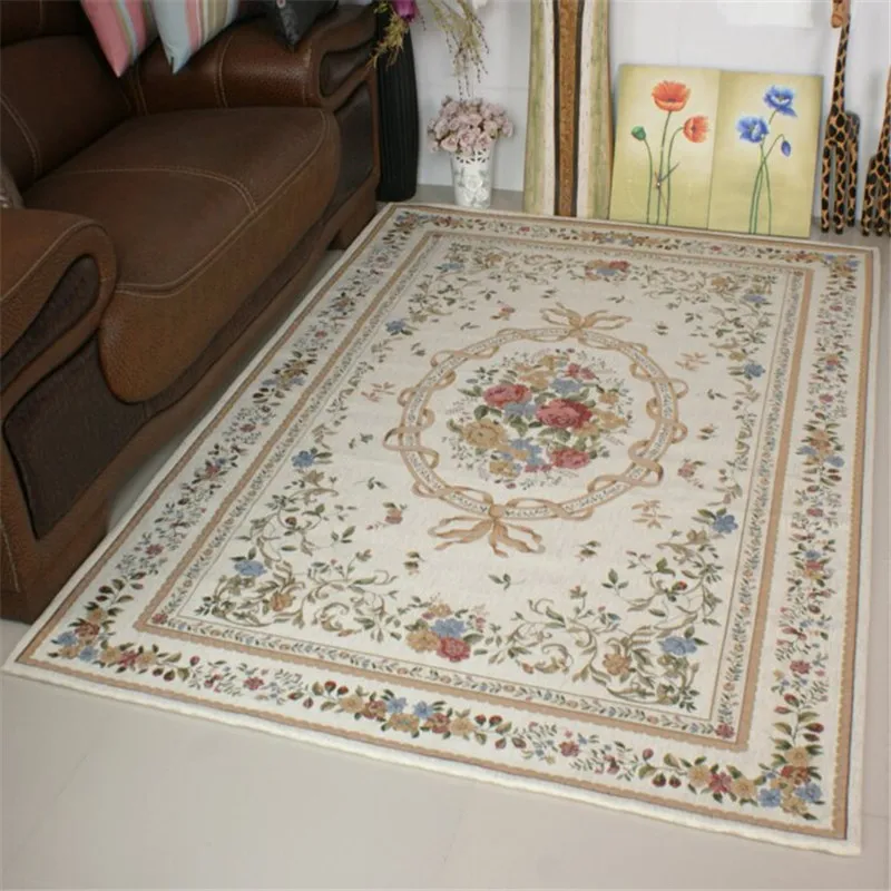 European Style Thick Delicate Floral Carpets For Living Room Decor Pastoral Area Rug Bedroom Home Floor Door Mat Big Carpet