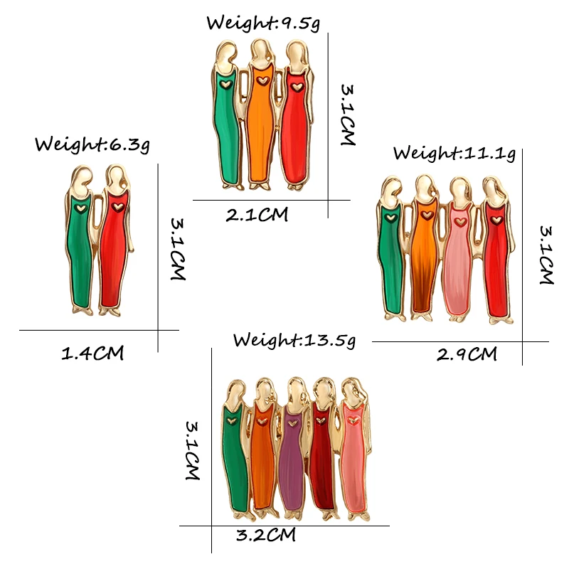 Girlfriends Brooch Pins Cartoon Long Skirt Girl Sister Enamel Exquisite Friendship Jewelry Gift for Bestfriend Lapel Denim Bagde