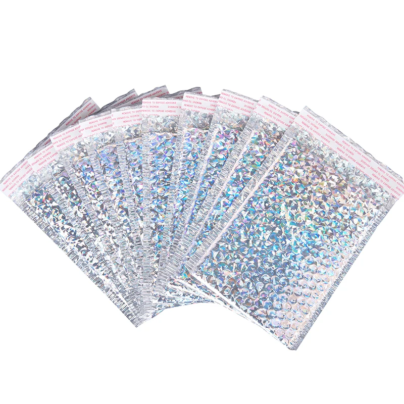 50Pcs/Lot Bubble Mailer Holographic Shipping Bags Laser Silver Padded Envelopes Waterproof Envelope Packaging For Business