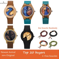 Delicate Quartz Couple Watches Thuja Wood with Blue Resin Wristwatch Men Ladies Timepieces Collection Personalized Gift BOBOBIRD