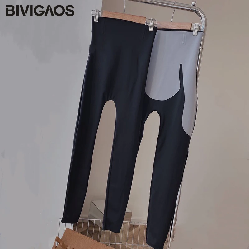 BIVIGAOS Black Ice Silk Leggings Women Body Shaper High Waist Slim Sexy Butt Lifter Leggings Shark Pants Sport Fitness Leggings