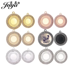 JUYA Pendant Cabochon Base 3PCS Alloy Diamond Charms Jewelry Making Accessories DIY Necklace Crafts 25-30mm Blank Tray Findings