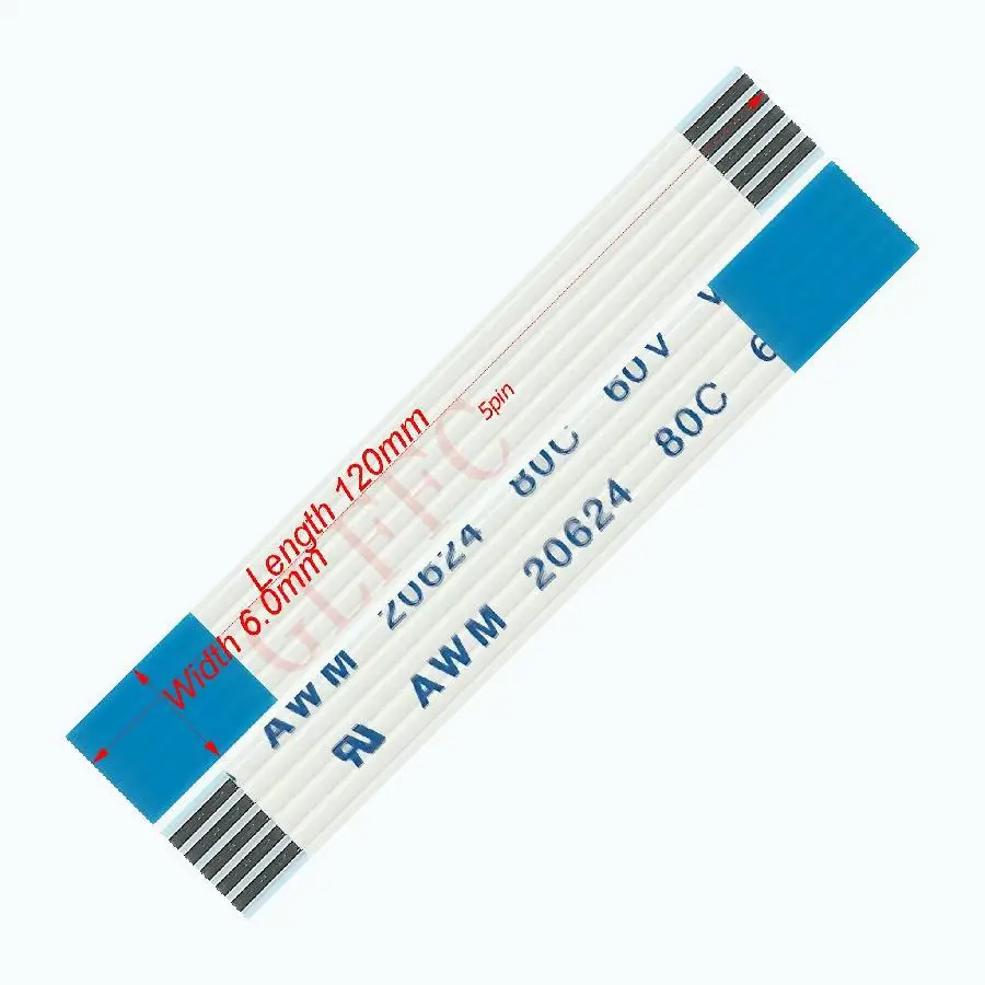 Cable plano Flexible tipo B, 5 pines, 1,0 pitch, 120mm-900mm, FFC awm 20624 ROHS para ordenador DVD TTL LCD