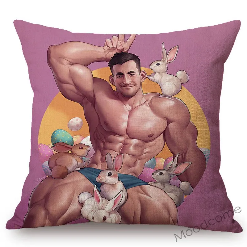 Sexy Halloween Valentine Christmas Santa Claus Muscle Man Easter Bunny Gay Art Sofa Pillow Case Hot Gym Buddy Sexy Cushion Cover
