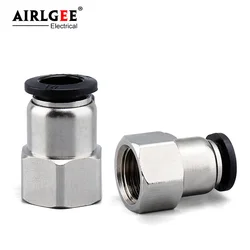 1Pcs PCF Black Straight Female Threaded Pneumatic One Touch Pipe Fitting PCF4/6/8/10/12mm Quick Coupler 1/4