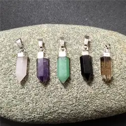 FUWO Natural Semi-precious Stones Point Pendant Silver Plated High Quality Bullet Shape Quartz Jewelry Wholesale PD-125