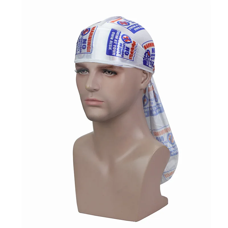 Unisex Hip-Hop Durags Warnning Print Silky Durags Bandanas Men Headwear Turban Hat Pirate Cap Du Doo Rag Women Hair Accessories