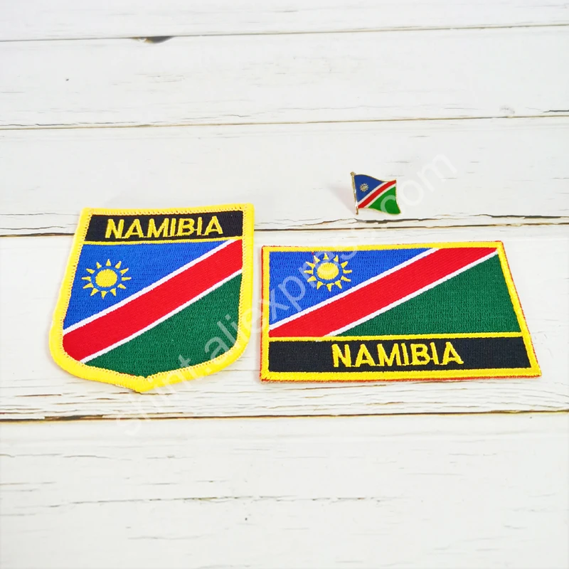 Namibia National Flag Embroidery Patches Badge Shield And Square Shape Pin One Set On The Cloth Armband   Backpack  Decoration