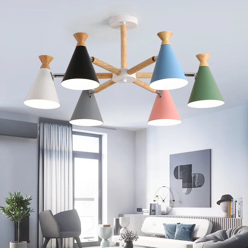 

Nordic Led Chandeliers Light For Living room Bedroom Macaron Kids room Light Chandelier Ceiling Wooden Kitchen Lamp MJ1116